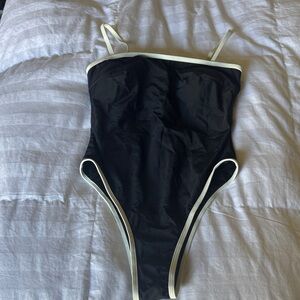 Black One-Piece Swimsuit with White Trim XS